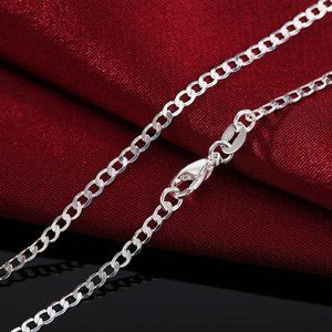 Beautiful 2mm Wide Flat Link Chain, 24" Long Stamped.925 Solid Sterling Silver